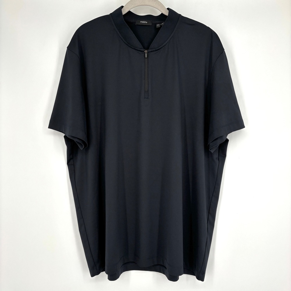 Theory Deuce Polo Zephyr Compact Quarter Zip Shirt Black XXL Performance Fabric